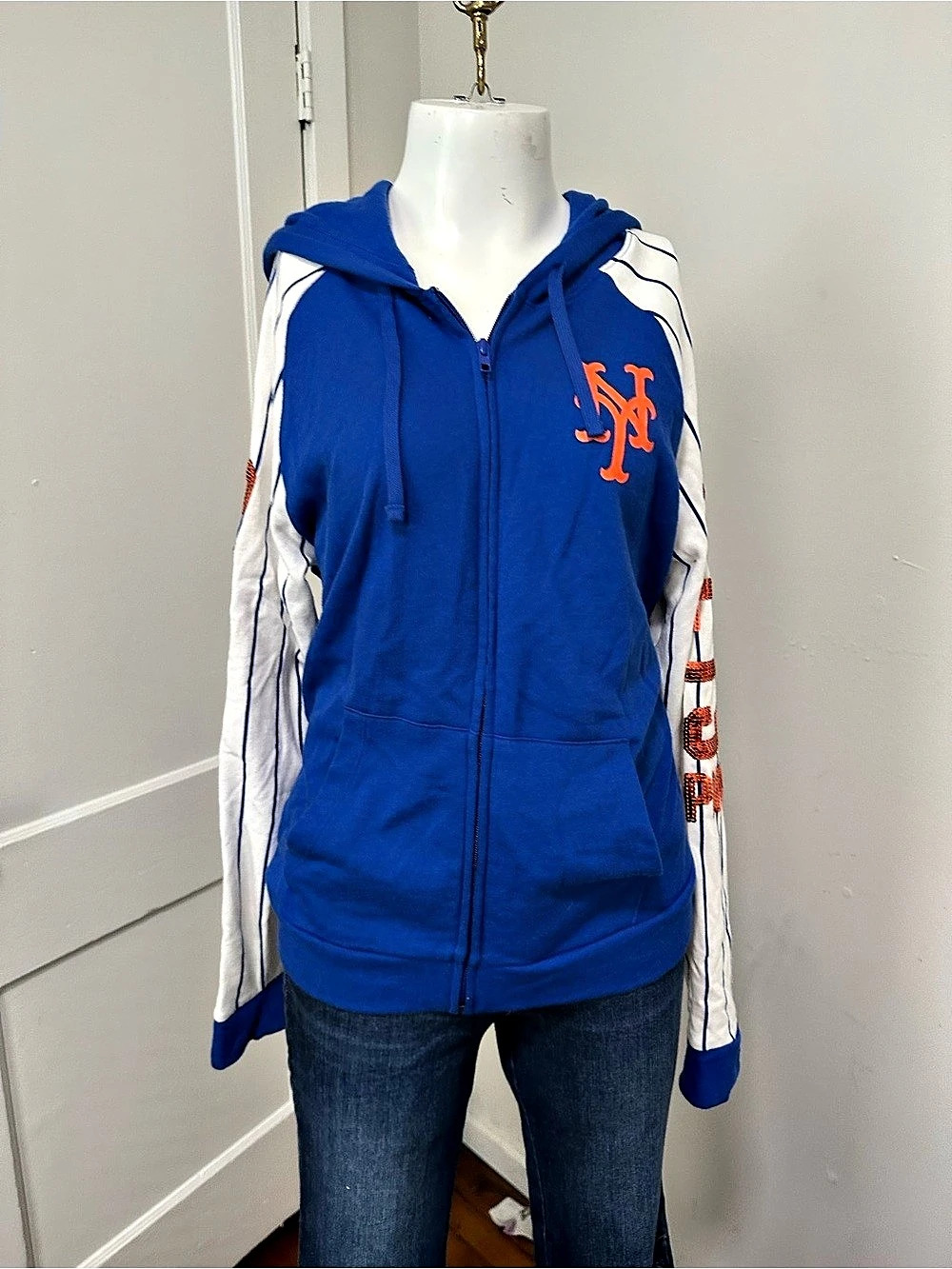 PINK MLB New York Mets full-zip hoodie Blue & White Large